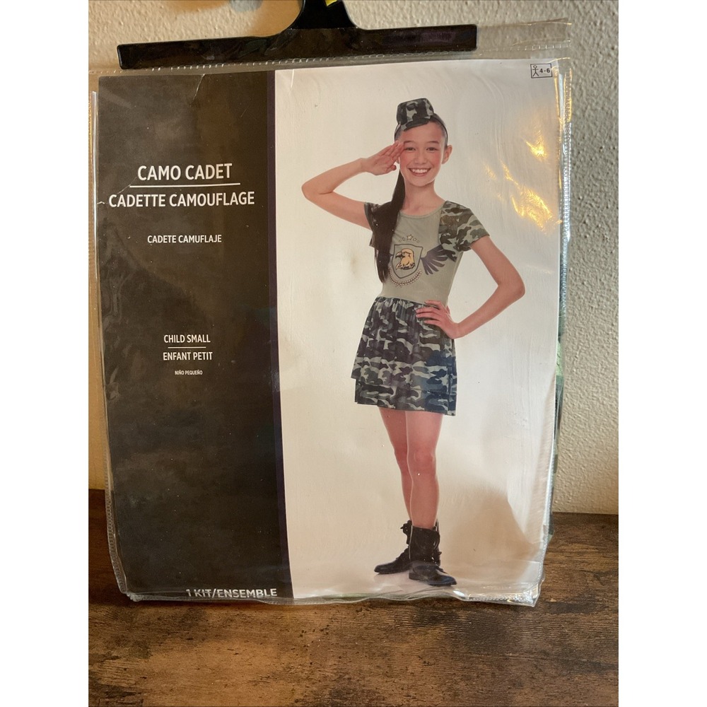 New Girls Camo Army Cadet Camouflage Halloween Costume Hat & Dress Small 4-6